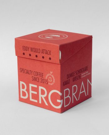 Rote Kaffeeverpackung BERGBRAND Kapselkaffee Eddy would attack